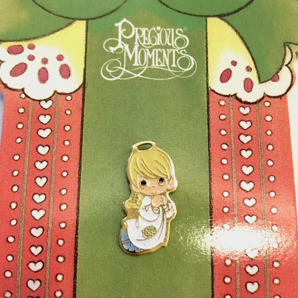 Vintage Precious Moments Pin Rejoice O Earth Christmas Bear Little Angel Set 3 - Picture 4 of 8